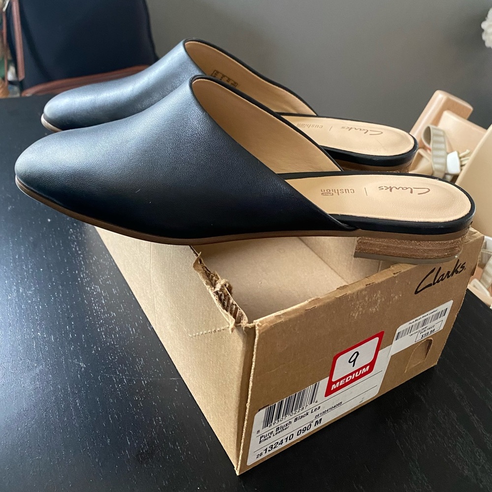 Clarks leather mules